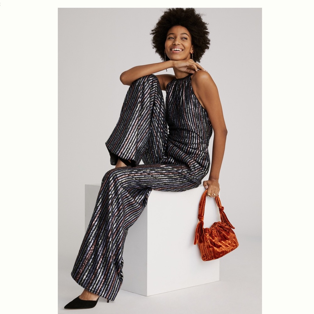 NWT Anthropologie Maeve Disco Halter Jumpsuit